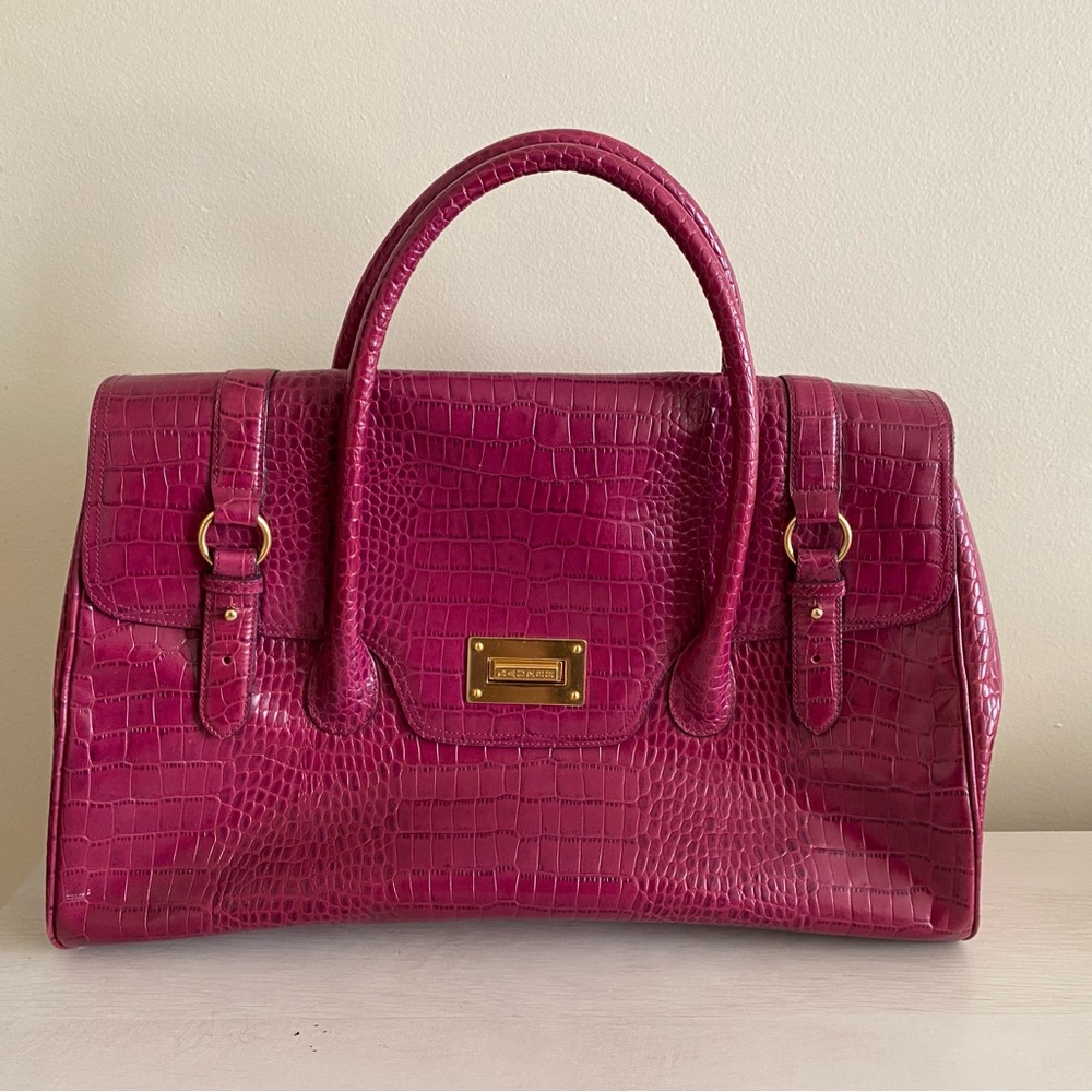 🐴 Ralph Lauren Violet Purple Embossed Leather Business Weekender Bag
